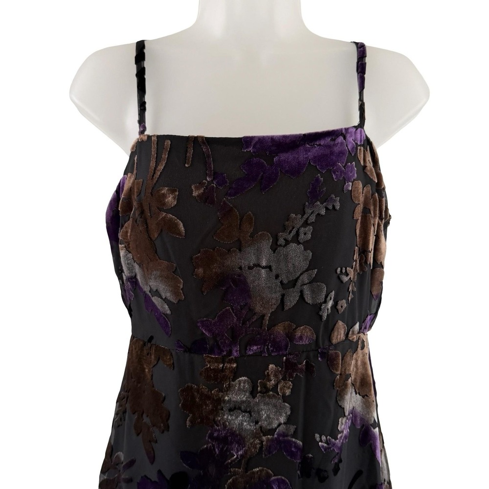 Taylor Dress Womens 4 Black Purple Floral‎ Burnout Velvet Slip Side Slit Formal